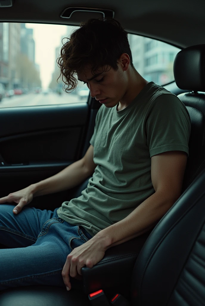 shawn mendes shirtless in backseat of car with legs open and bulging jockstrap