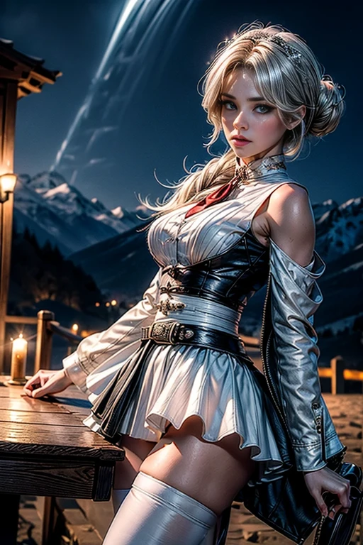 The nipple is visible、Rub your chest with both hands、Show the pubic area、pubick hair、toppless、Show the pubic area、Rub your chest with both hands、no-bra、No panties、sensual breasts、Show your butt、Nier Automata、Yoruha Different。 2 Type B、女の子1人、wlop、2b、shairband、Hi-Res、Nier(Series)、Nier Automata、red-lips、Shaded face、short-hair、独奏、high-necked、Ash hair、Blue eyes、Short pleated skirt with plaid pattern、snow field、lake、Silver World、A slight smil、Full Moon Night、Rub your chest with both hands