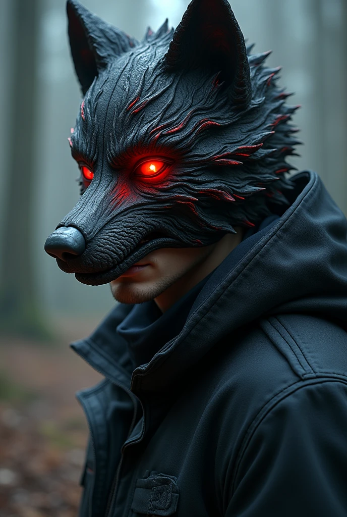 Mask shop Shopkeeper  selling wolf  mask 
