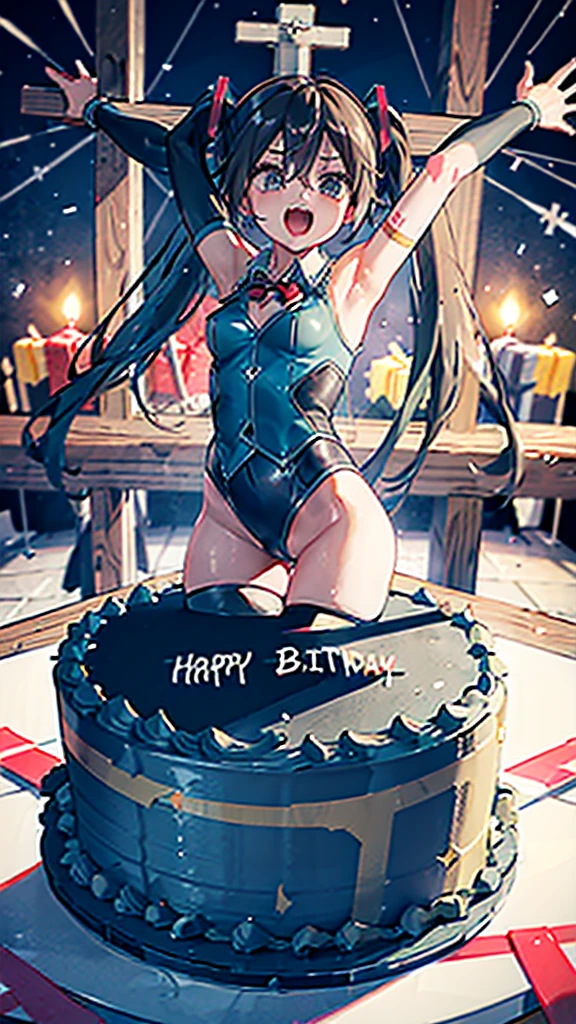 (((Crucifixion))),shouting,hatsune miku,(((birthday cake)))