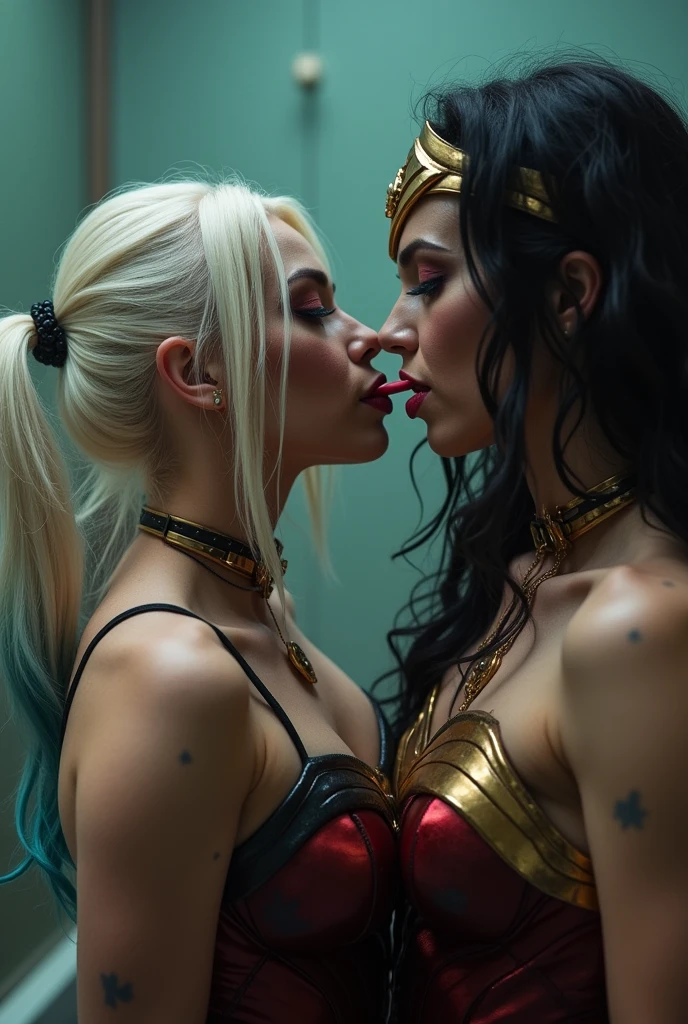 Harley quinn kisses wonder woman