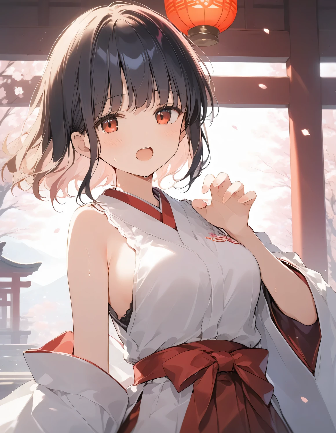 (Masterpiece)、(top-quality)、((ultra-detailliert))、(Super delicate)、Beautiful breasts、Naughty shrine maiden、mystical、Fantastical