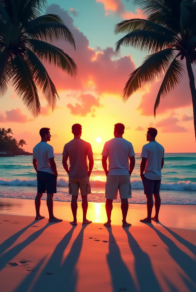 **Beach Relaxation**:
- The trio relaxing on a beautiful Thai beach with clear blue water and white sand. They are enjoying the sun and sea, depicting tranquility and relaxation.Male friend