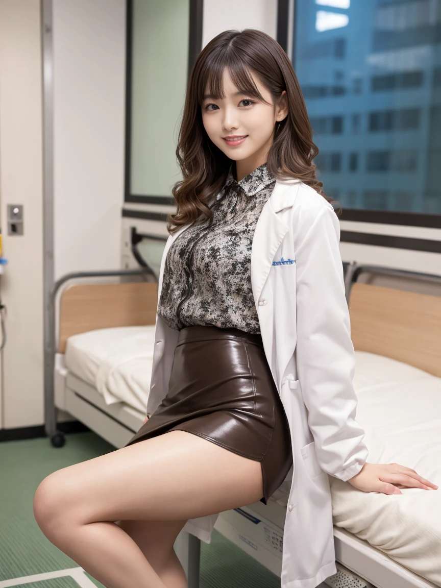 (A woman wearing a white coat and a black tight skirt:1.4))、((is standing:1.2))、cute smile face:1.1、((top-quality,8K、​masterpiece:1.3))、Crisp focus:1.2、Oiled shiny skin、Professional Writing、(((Spread your legs apart)))、(((Close up of white panties)))、((Leg up:1.1))、((From below:1.4)))