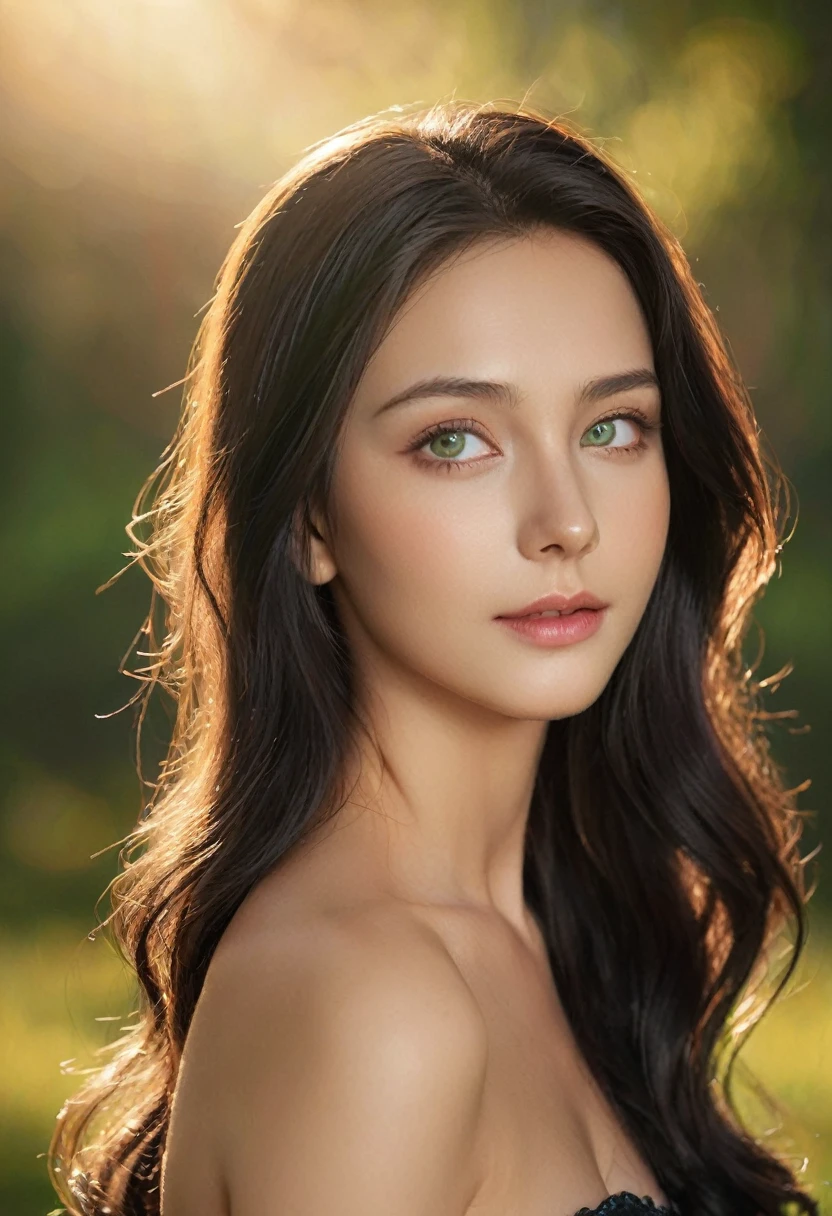 (masterpiece), best quality, expressive eyes, perfect face,soft movie lighting, hdr, complex, highly detailed, ultra-detailed, deep eyes, high and slightly upturned nose, clear jawline, slightly upturned cheekbones, real, real person, hyper-realistic, delicate skin, texture, a young and beautiful woman ,realistic,lustrous skin,smile, outdoors, night, lips, long hair, green eyes, black hair, wavy hair, evening gown, large breasts, evening dress
