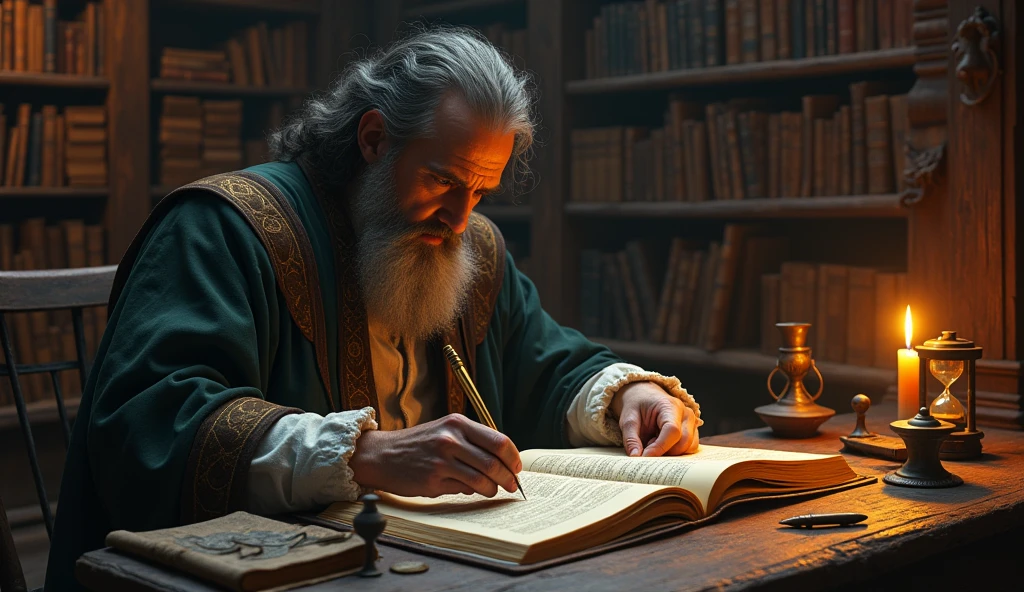 photorealistic, masterpiece, best quality, artistic composition, in an ancient alchemy laboratory, medium shot of a wise (old man) mixing potions showing a facial expression of intense concentration, highly detailed clothes, realistic clothing textures, abundant details, intrincate details, skin texture|spots|wrinkles, clothes wrinkles, floating dust particles, moody lighting, glow, glowing, mysterious, mystical, magical, rim lighting, highly detailed, (flasks, test tubes, watchmaking, books), 5 fingers, multicolor liquids, 4k, UHD, highest quality