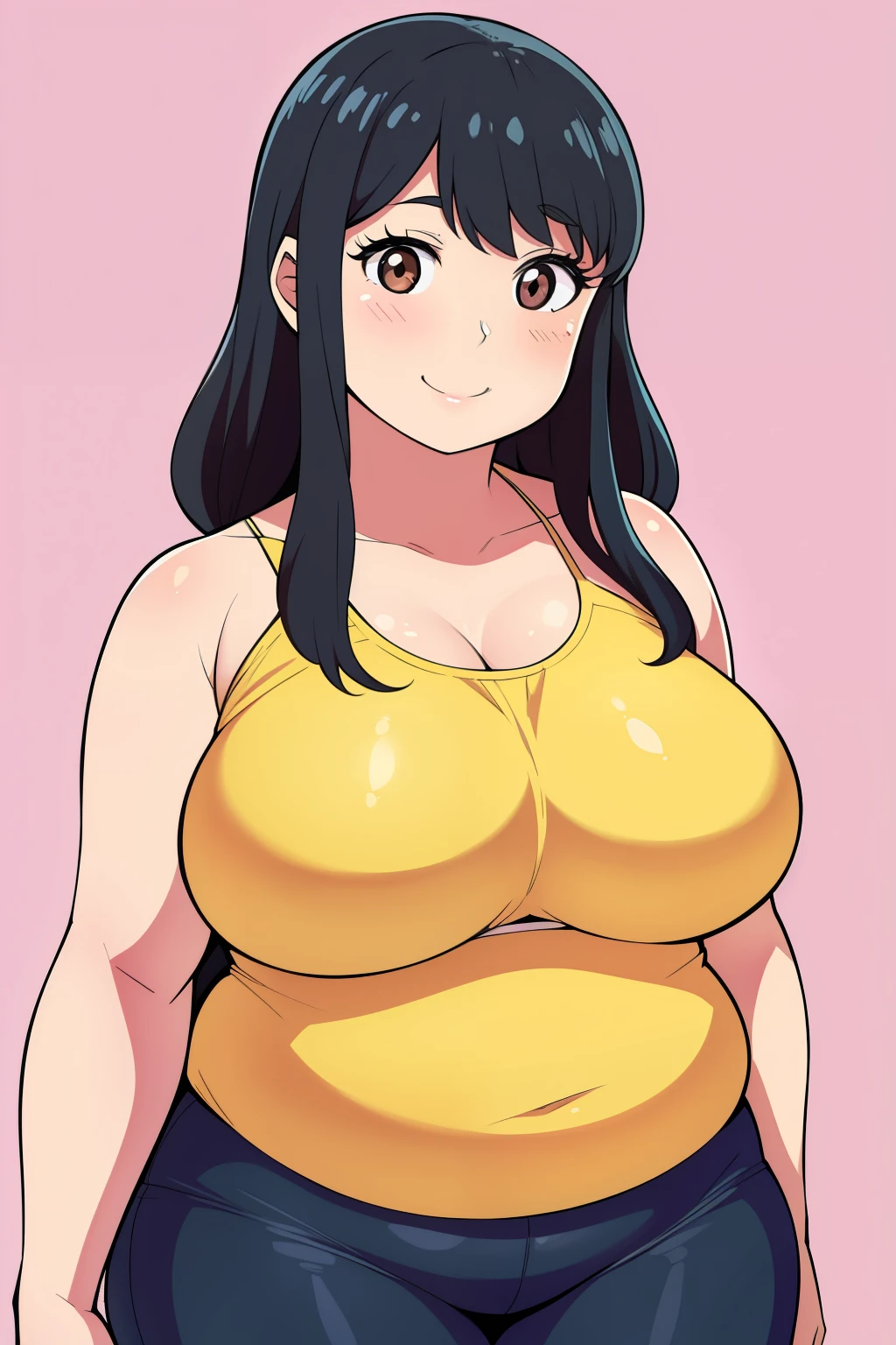 Plump  21 big breasts black hair brown eyes happy longer hair smile blushing deredere 