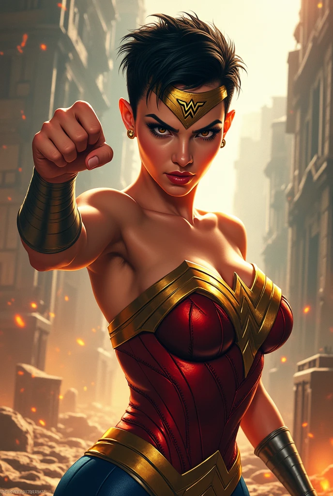 (masterpiece, best quality, sfw, by Krys Decker), 1girl, detailed eyes, short brown hairs, freckles, wonder woman,
<lora:Krys_Decker_style_v1-10:0.8>