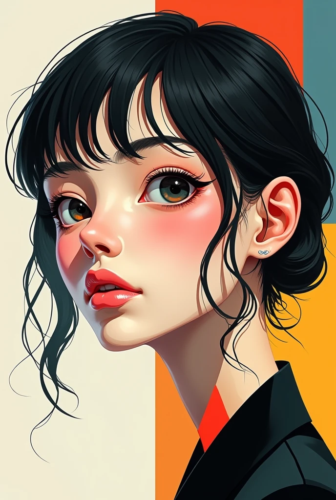 samdoesarts style award winning half body portrait of a beautiful woman in a croptop and cargo pants with ombre navy blue teal hairstyle with head in motion and hair flying, paint splashes, splatter, outrun, vaporware, shaded flat illustration, digital art, trending on artstation, highly detailed, fine detail, intricate