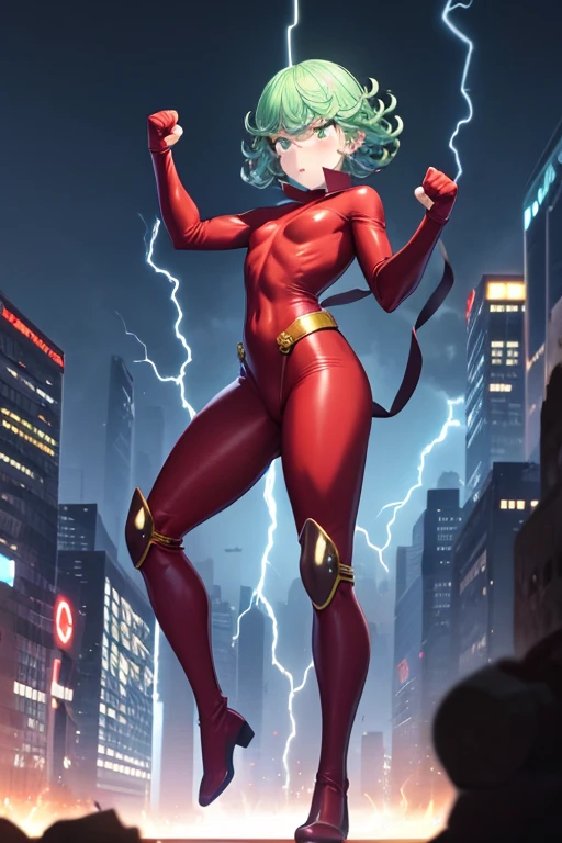 Light blue color hair, long hair, yellow eyes, glasses, red collar, drawing of the face, wide hips, red thigh-high boots, red elbow gloves, chubby, plump stomach, naked body, drawing of the face, 8k quality, beautiful face, shy, happy smiling, in city park, pussy, standing, chubby ass, anus, back view, bending over, ass grab, cum, spread legs