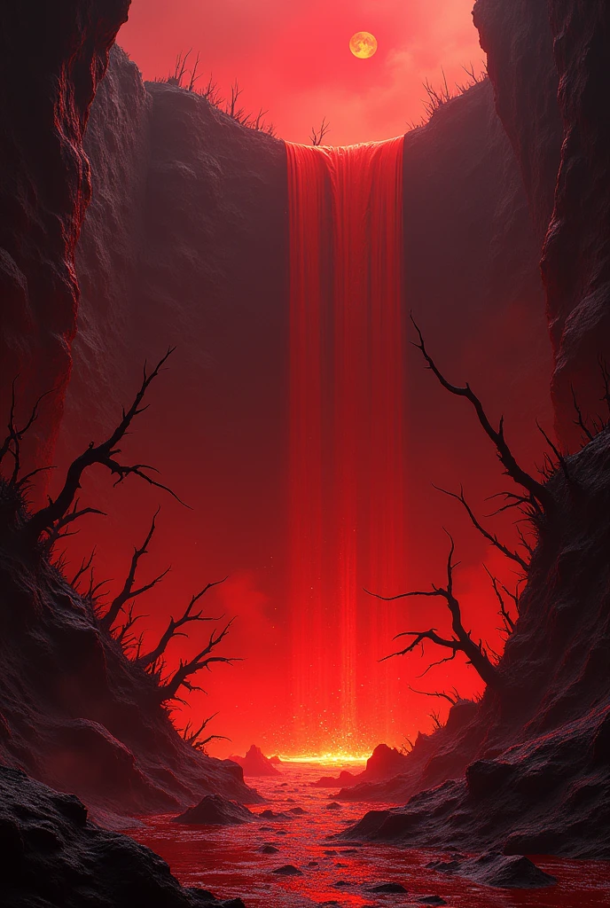 (best quality,4k,8k,highres,masterpiece:1.2),ultra-detailed,(realistic,photorealistic,photo-realistic:1.37), blood drippings, blood and paint mixing, infusion, art, pastel, flow, ethereal, futuristic, waterfall, cave, madness, agony, death, gradient 1:2, Japanese side text