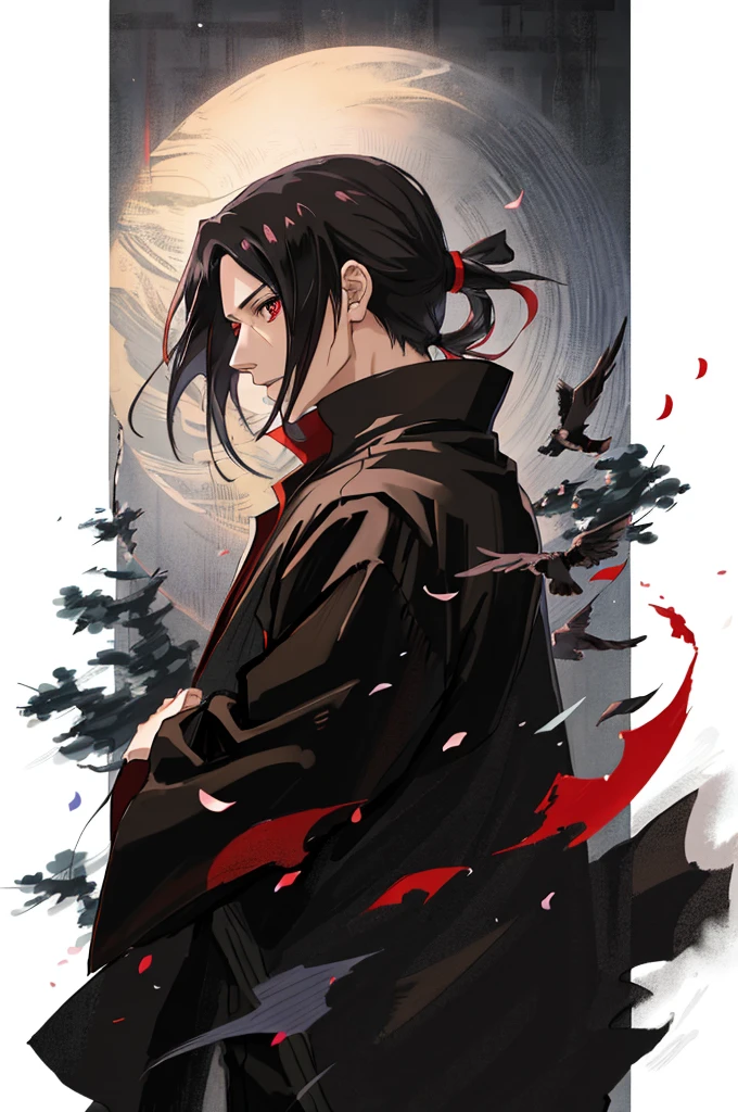 Itachi Uchiha, a picture of a man with a black hair and a black jacket, itachi uchiha, itatchi uchiha, itachi, akatsuki akira, sasuke uchiha, ryuu, trending anime art, from naruto, trending anime artwork, badass anime 8 k, by Yang J, anime style artwork, madara uchiha, official artbook