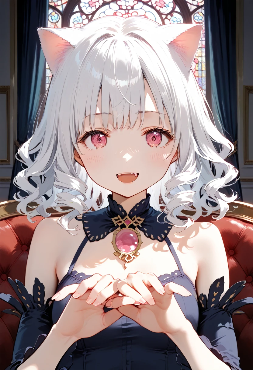 score_9, score_8_up, score_7_up, 1girl, (masterpiece), (best quality), (ultra detailed),(disheveled hair),(illustration), (1girl), An anime girl with a pair of Cat ears, the inside of the ears a soft white fluff, her eyes wide and curious, she Excited and happy to see me, beautiful eyes, white hair, pink eyes, good art, good drawing, anime 2d, 2d, cute, 2 hands and 5 fingers on each hand, beautiful hands, good drawn hands, 4k, 8k,