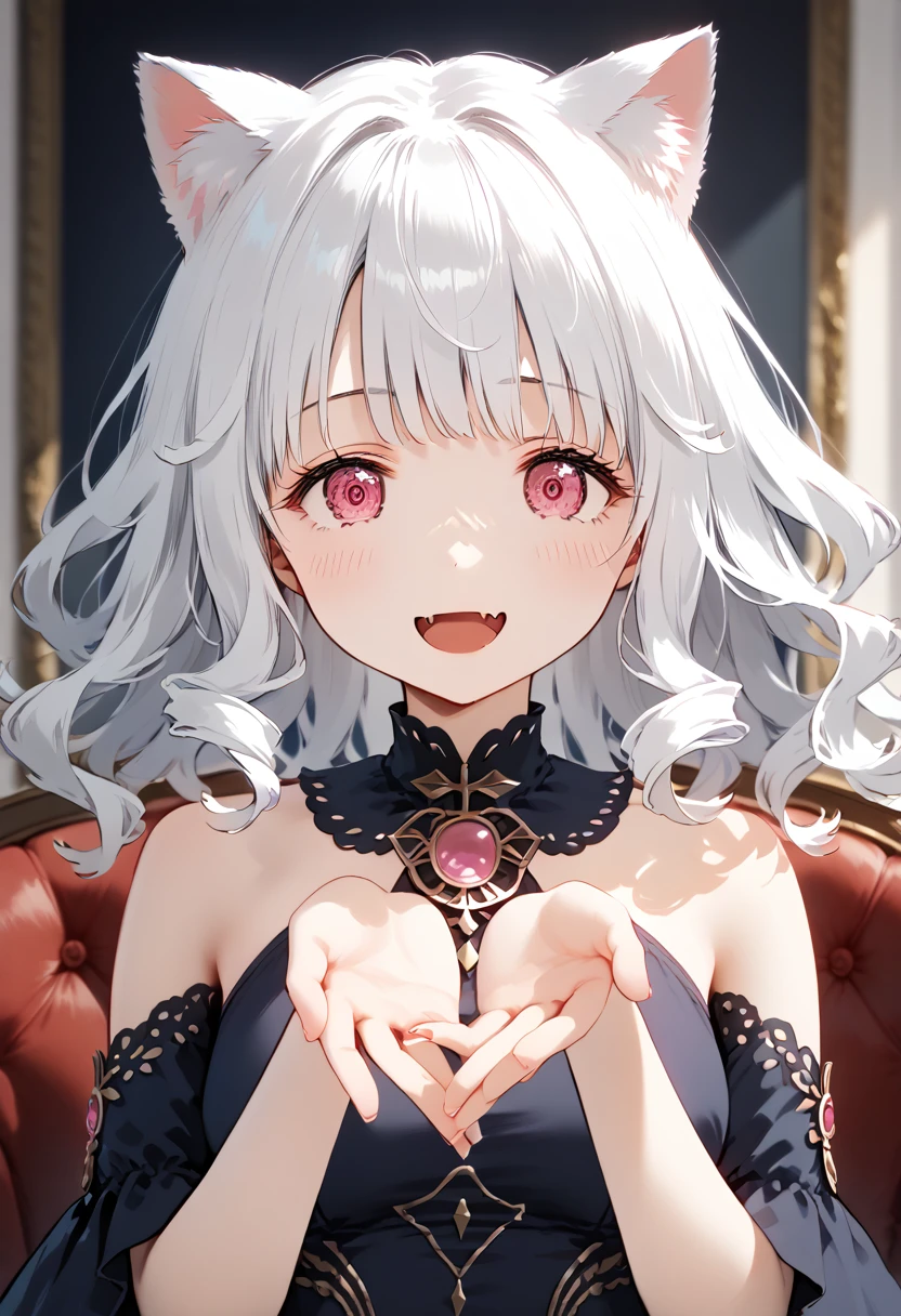 score_9, score_8_up, score_7_up, 1girl, (masterpiece), (best quality), (ultra detailed),(disheveled hair),(illustration), (1girl), An anime girl with a pair of Cat ears, the inside of the ears a soft white fluff, her eyes wide and curious, she Excited and happy, beautiful eyes, white hair, pink eyes, good art, good drawing, anime 2d, 2d, cute, 2 hands and 5 fingers on each hand, beautiful hands, good drawn hands, 4k, 8k,