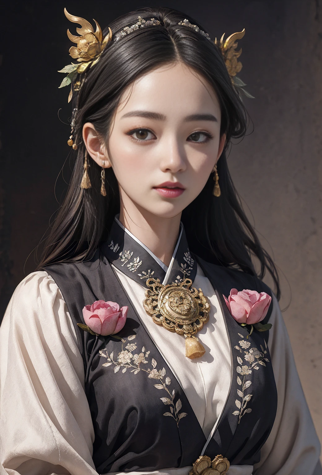 (masterpiece), (Detailed illustration), best quality, illustration, (intricate details), (Korean style, As realistic as a photo: 1.37), illustration, Very delicate and beautiful, very detailed, 8K wallpapers, amazing, delicate details, high resolution, very detailed eyes and face, Full body front view, (I&#39;m watching the viewers:1.4), Korean style 한옥, Traditional Korean Palace, Korean woman, girl wearing hanbok, (20 years old), pale skin, A gold hairpin on a side ponytail with black hair, headdress, earring, Flower pattern, Summer hanbok made of thin material, Sitting with one knee raised, wearing a wide, fluffy red hanbok skirt. The pure white soles are visible..Graceful posture, beautiful, The rich, colorful colors and classic, highly detailed expressions of traditional Korean costumes,