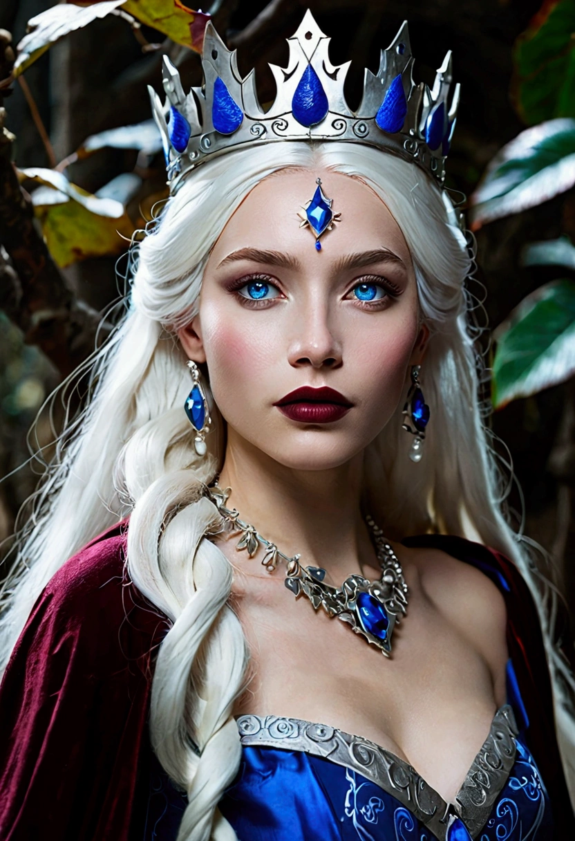 FACE SHOT OF BEAUTIFUL BOMBSHELL TOLKIEN ELF WOMAN, 30 YEARS OLD, HUGE LONG PLATINUM HAIR, VERY PALE SKIN, EXPRESSIVE TURCOISE EYES, LOVELY FACE, ENIGMATIC FACE EXPRESSION, GORGEOUS LIPS, ROSY CHEEKS, HIGH CHEEKBONES, MENTAL FORAMEN, EXPOSED ELF TIP EARS, SILVER TIARA, PLATIMUN EYEBROWS, FULL NECK CLEAVAGE, LIGHT BLUE NECK VICTORIAN DRESS, ATHLETIC CURVY BODY, SIDE ANGLE SHOT, DEEP FORREST, DAYLIGHTS, BACK LIGHTS, SUN LIGHTS, MASTERPIECE, ACCURATE IMAGE
