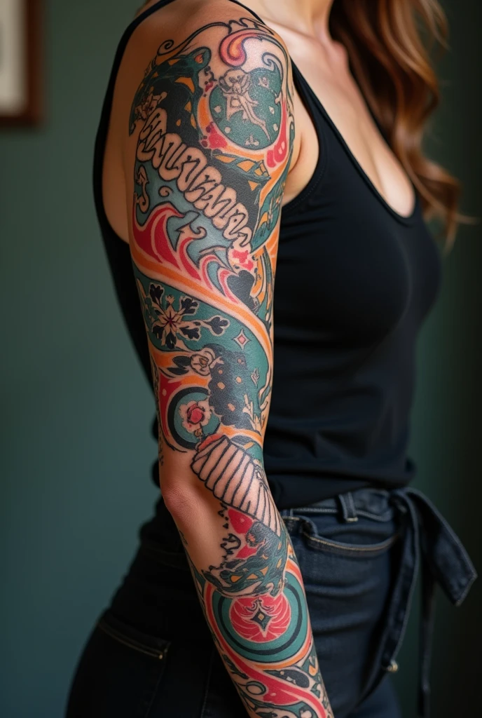 Tattooed arm with neo traditional theme