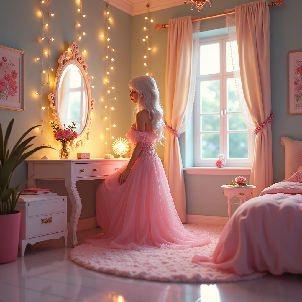 <lyco:microxl_v2_sdxl> <lora:spiderweb> a human female wearing dress made out of airy silk sitting on a bed in a doll house, realsitic lighting, macro, close-up, detailed, outside house visible