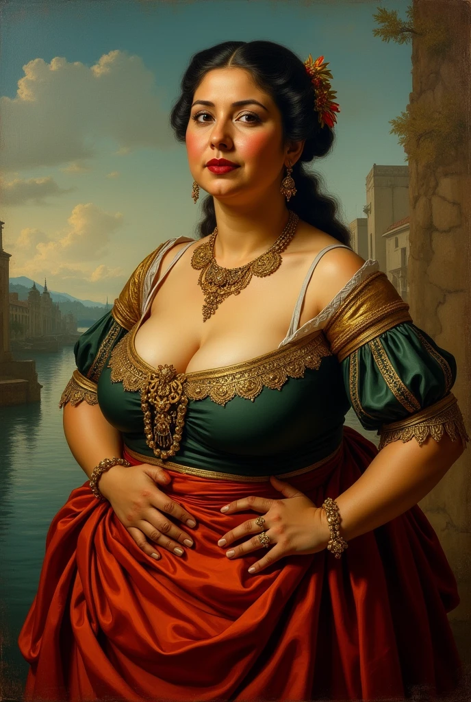 CHUBBY QUEEN, , BBW, photo vintage, visage feminin parfait, magentaHAIR , tache de rousseur, 1788, big huge breasts : 68H,FRONT VIEW, Rembrandt LIGHT , EXTREME LONG V-NECK, BIG CLEAVAGE, BEAUTIFUL EYES, BEAUTIFUL HANDS, LIGHT SMILES, PERFECT FACE, tres long décolleté, CASTLE BACKGROUND, QUEEN, NECKLACE, RING, JEWELERY RICH, SFW, FULL BODY, COLORFUL, ITALIAN, ROYAL BIKINI , ROYAL BEDROOM , harem