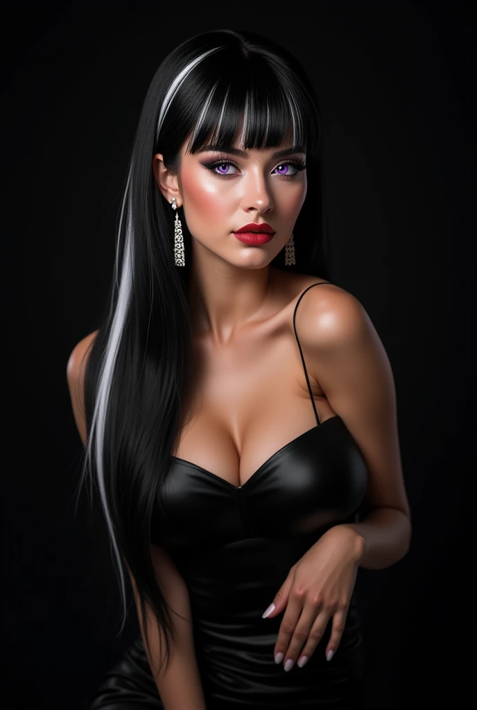 1 Aubade girl, Magnificent, sublime hair with long fine and wavy black hair with wet effect, yeux gris argenté brillants, black eyeliner, (chrome gray lips), sensual lips slightly parted,  regard intense et affirmé, push-up effect bustier, sublime big breasts