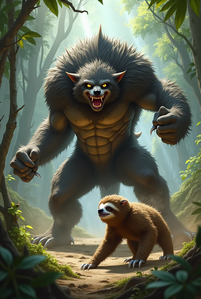 an angry transgender squirrel fighting an ogre.