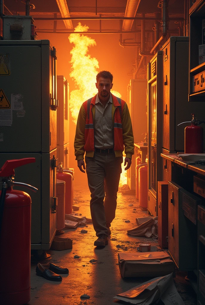 action shot of fat and old donald trump running away from a prison on fire wearing an orange prison jumpsuit, <lora:EnvyActionShotXL01:0.85>