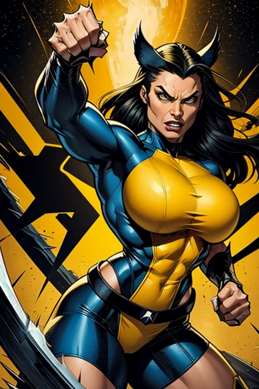 Marvel She Hulk,(Jessica Walters)black hair,big massive muscles,green skin Close up of breasts, pokies,white and blue leather bodysuit,high tech science lab, smile,sexy seductive pose