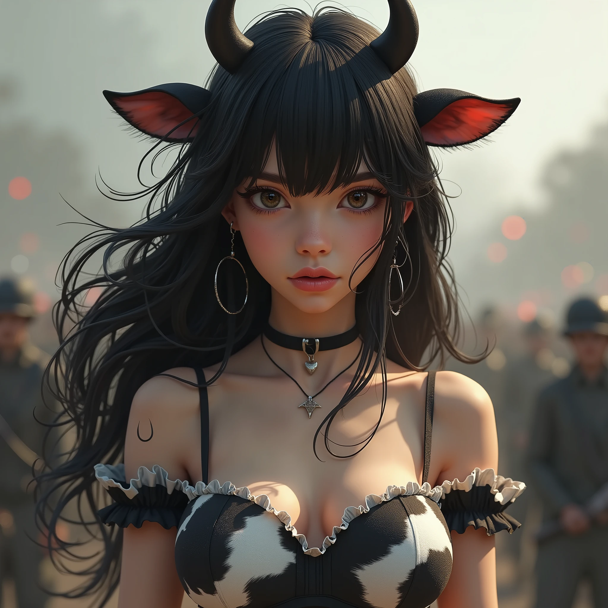 Cinematic texture,Invading aliens,cow head,uncanny, tentaculata,Blood,Full body like,combats,The city was destroyed,of a real,Facial features are carefully depicted,Realistic skin texture,Dark style,depth of fields,high light,Real light,Ray traching,oc rendered,Hyper-realistic,best qualtiy,8K,Works of masters,super-fine,Detailed pubic hair,Correct anatomy,sharp focus on eyes,Bokeh,Facial features are carefully depicted