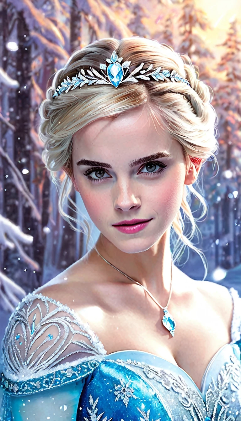 masterpeace, very detailed, portrait of emma watson as elsa from frozen, disney princess,  happy:0.4  