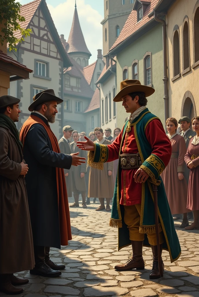 The entire village people coming together to celebrate in 17 century in streets