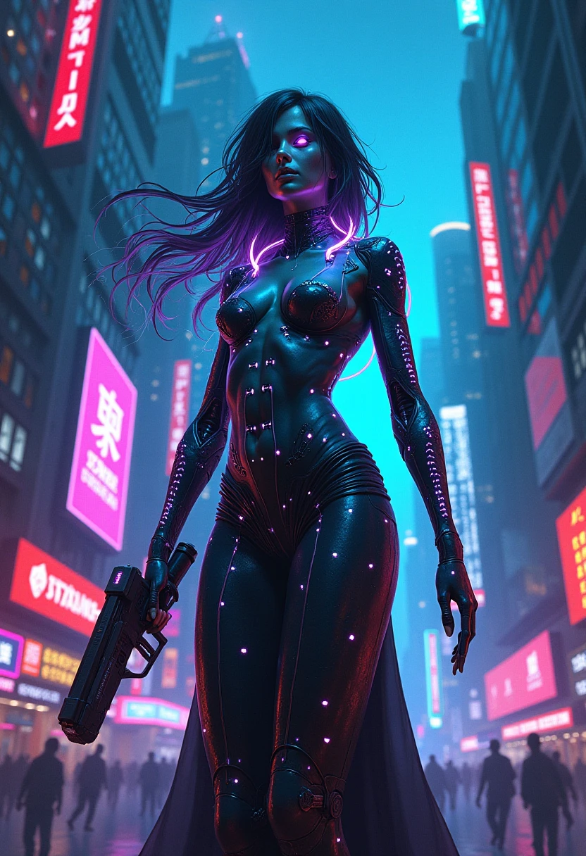 (colorfulsurrealismai), digital art, masterpiece, ((NSFW)), BREAK, ((cyberpunk world)), a woman experimenting with herself in her laboratory, glasses, boots, hairy pussy, (full body shot), open lustful pose, open clothes, detailed anatomy, detailed skin, detailed complex background