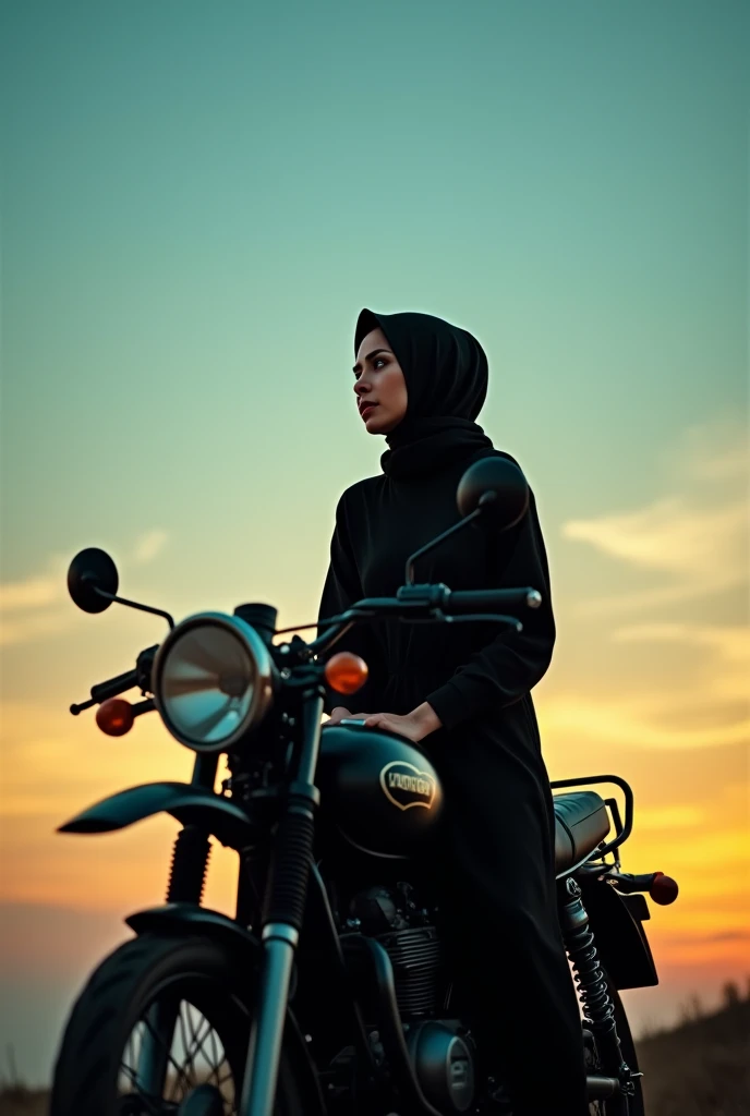 woman wearing hijab on motor harley