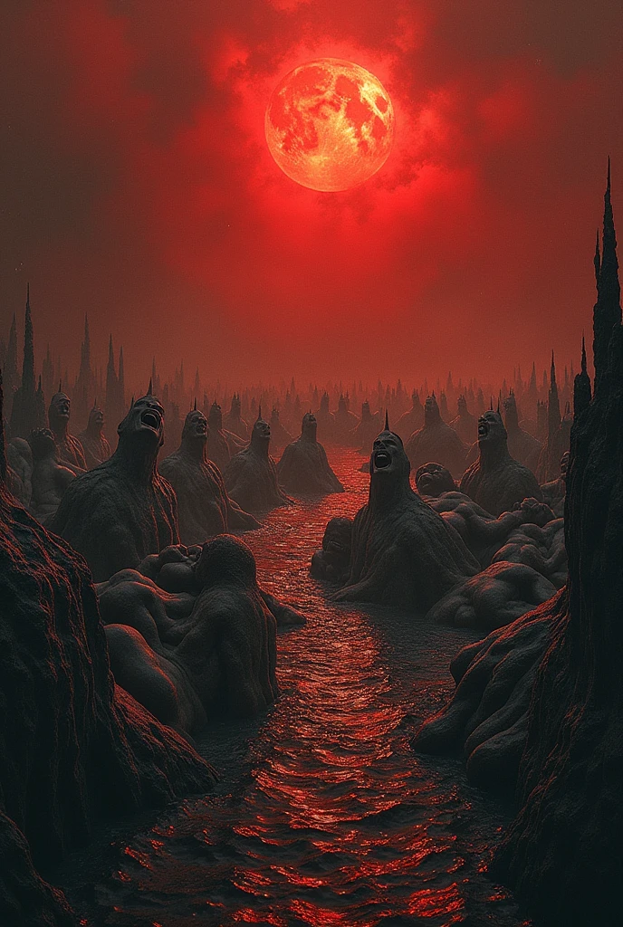 Buddha statues surrounded by other statues in a dark cave, a Buddhist Buddha, Buddhist, Buddha, samsara, Buddhism, black lotus, 4K Art, the god emperor of mankind, bodhisattva, black rock statue material, 4k artwork, nirvana, god of the underworld, author：Shen Zhou, puṣkaracūḍa，The road is covered with the dead bodies of pilgrims