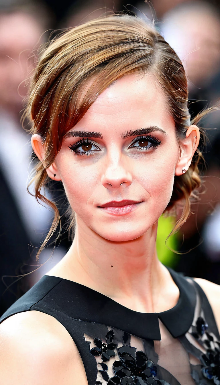 Emma Watson, closeup portrait photo of ewt woman, wearing black dress,