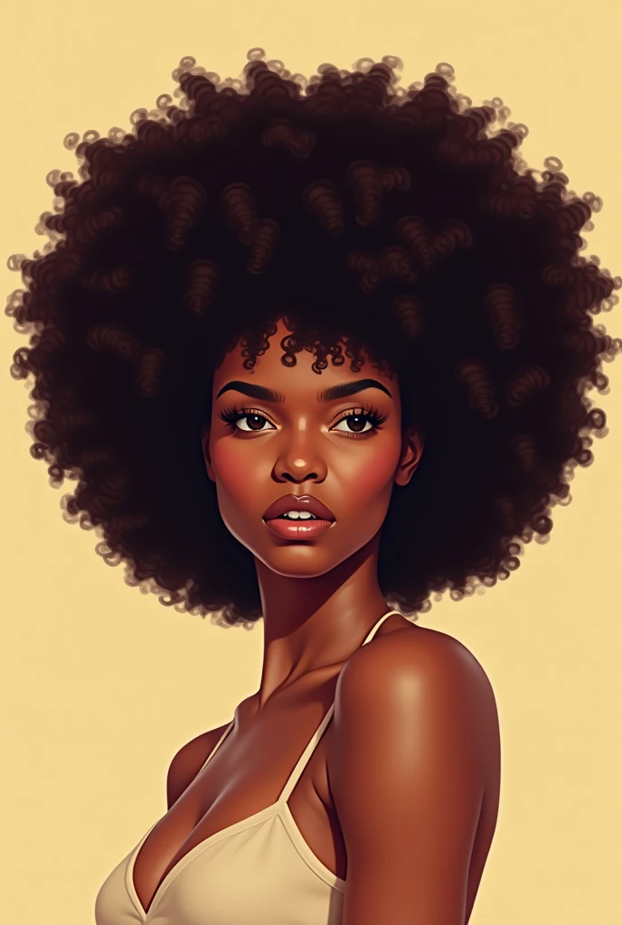 cartoon image of a Angelina Jolie woman with a big afro hair, super cute funky black girl, cartoon style illustration, cartoon art style, cartoon art style, in digital illustration style, highly detailed character design, cute detailed digital art, urban girl fanart, portrait character design, beautiful digital illustration, high quality portrait, cartoon art, afro, character design portrait