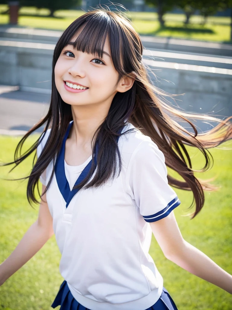 masterpiece、超High resolution、Great job!、She has a very cute face and a young figure like an idol.々A 20-year-old Japanese girl with unique features、Gentle and cute、A kind smile、She is in the schoolyard Cheerleading Team、Cheerleader uniform with bare upper body、Medium size bust、whole body、RAW Photos、Genuine、High resolution、Life、No copyright notice