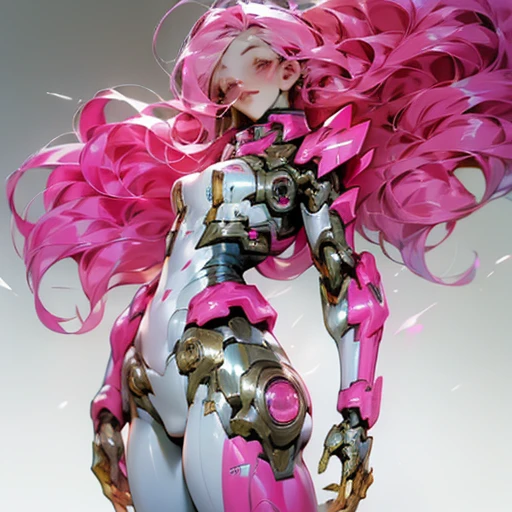 high quality, Ultra-high resolution, anime、Complex and metallic、Tight bodysuit、cyber punk、sf、One Girl、Illumination、Too much exposed skin、Loose wavy hair、Pale pink hair、bright pink eyes、Glowing Skin、Anatomically correct、Facing forward