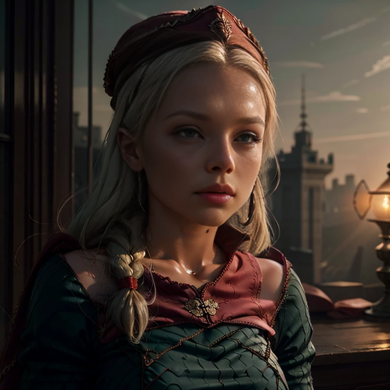 cinematic film still beautiful,masterpiece,best quality,extremely detailed face,perfect lighting,1girl,arms behind head,cowboy shot,cute,flirty,looking at viewer,cammy white,twin braids,long hair,blonde hair,antenna hair,beret,(red headwear:1.3),blue eyes,scar on cheek,(large breasts:1.2),green leotard,sleeveless,red gloves,fingerless gloves, snakeskin, shallow depth of field, vignette, highly detailed, high budget, bokeh, cinemascope, moody, epic, gorgeous, film grain, grainy, huge