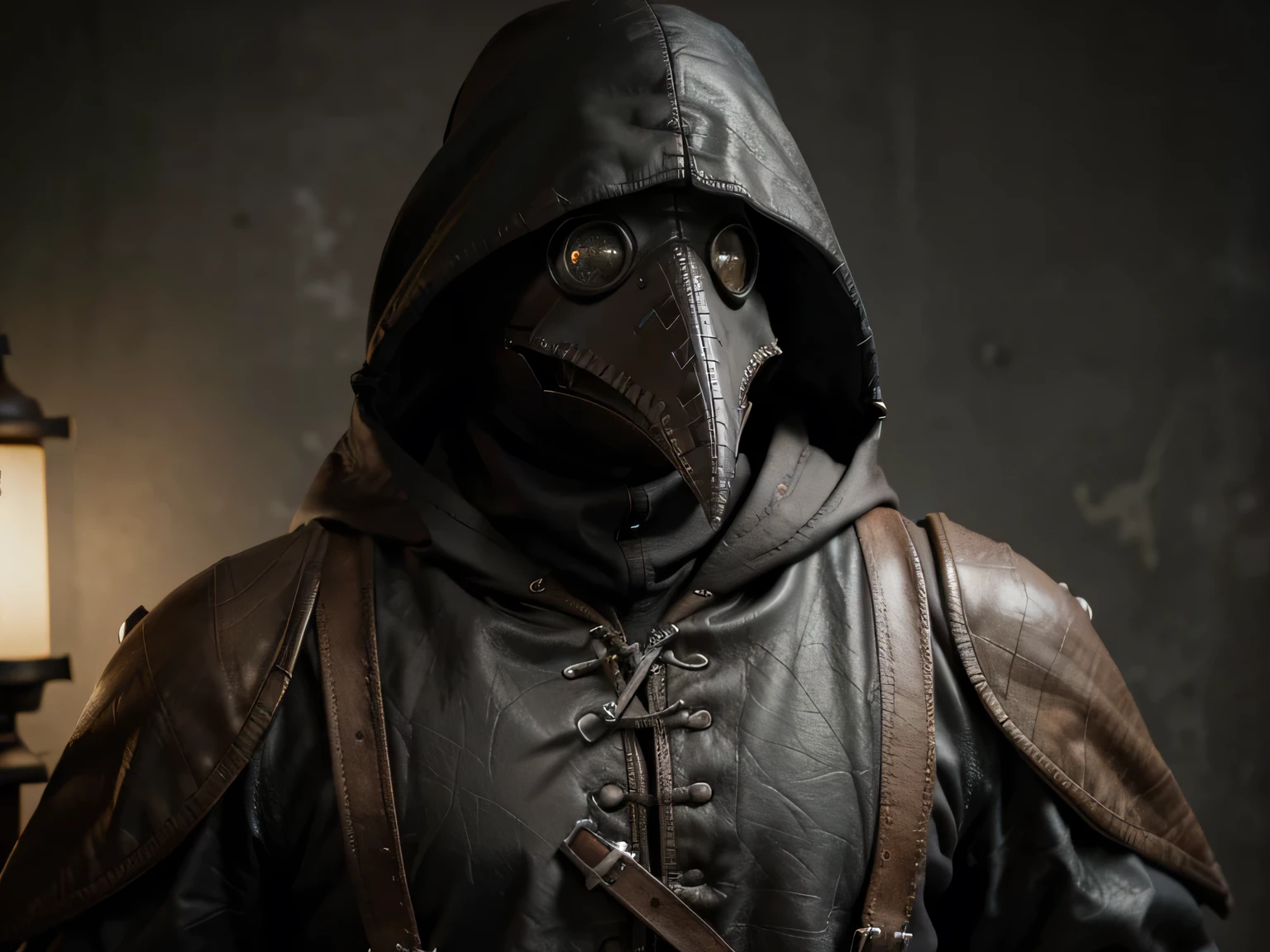 plague doctor, brown leather mask, plague doctor mask:1.2), detailed lab background, wallpaper, depth of field, side lighting, ultra detailed, full body shot, detailed background, cinematic atmosphere,(hyperdetailed photography:1.3), epic, awardwinning, masterpiece, beautiful detailed, raytracing, octane render, sharp focus, realistic appearance, photo realistic, (high detail), (clear face), (detailed face), (clear image), (anatomically correct), RAW