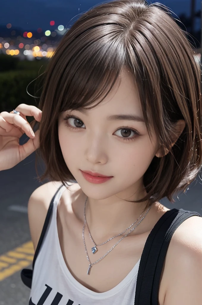 (1girl in)、Colossal tits、breastsout、sun burn、Expose muscles、Sweat muscles、short cut hair、The bikini、Punk Girl、A dark-haired、cleanness,Smile,25-years old,