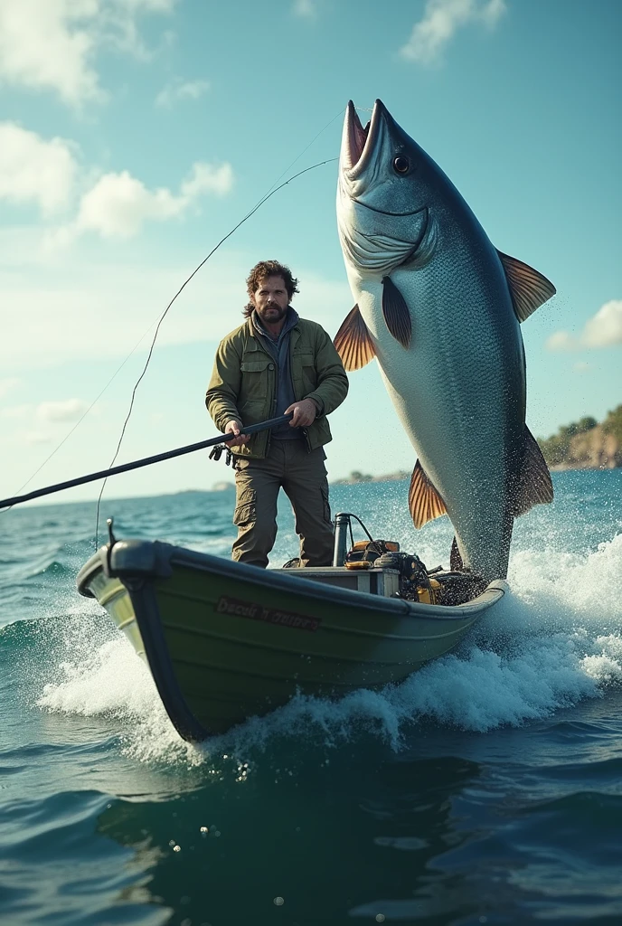 Man with straight hair to the side wears glasses , fat and a fishing kit and rod and a kayak, and with straw cigarette , sem beard, little wide nose, big mouth