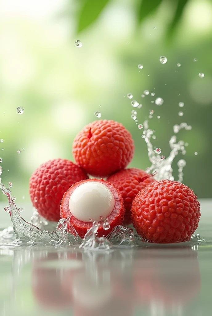Mangosteen has a unique bright red rind and white flesh. Surrounded by splashing water
Water droplets rendered in Cinema4D style. The scene was shot using microfocus similar to Marcin Sobas' style.
with contemporary glass
Elements with delicate textures reveal light.
Green and white tones
It looks like a mangosteen hanging in a bright area. Create ultra-high resolution images with a sense of movement and dynamic clarity.