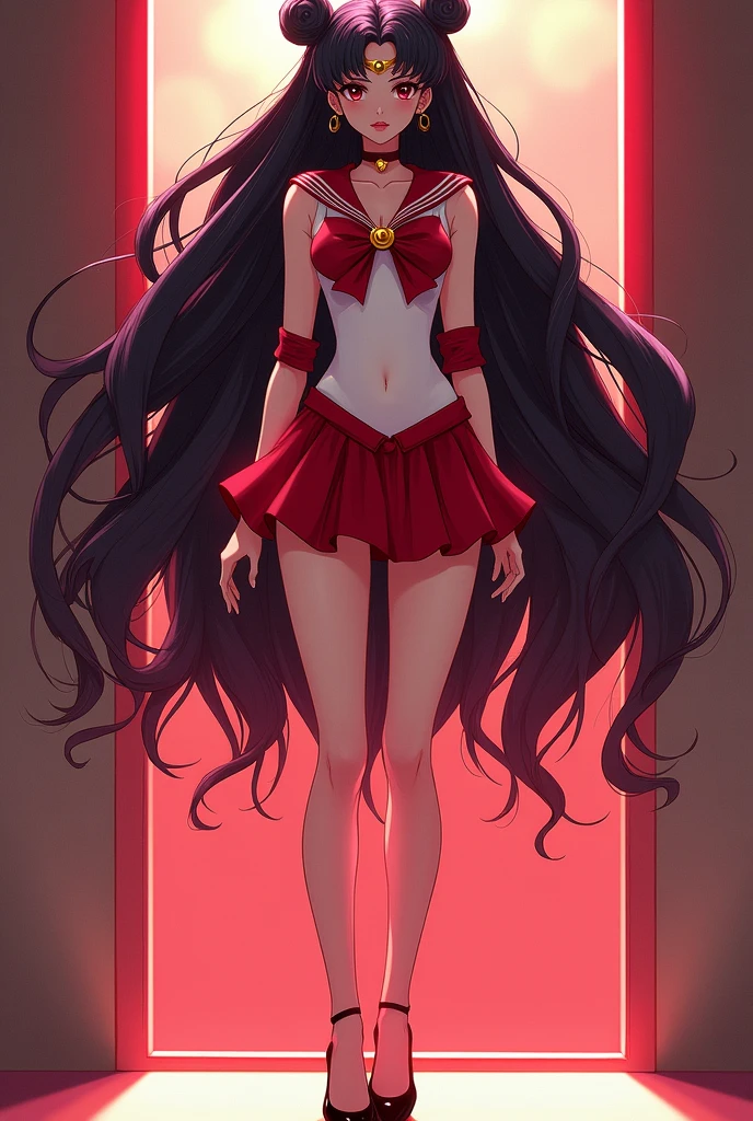 Dark skinned girl, Red clothes, Long sleeve puff shirt, Tulle skirt, White boots, Night Forest, moonlight, Giant Moon, darkness, View from below,moonlight,Backlight,Shiny Hair,Shiny Skin,Glamorous Body,is,High resolution, Long Hair, solo, Nipple erection,No bra,god々Shining light,