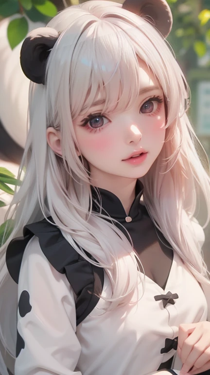 perfect quality, 、8K picture quality、best quality、masterpiece、White-haired girl and black and white panda anime girl