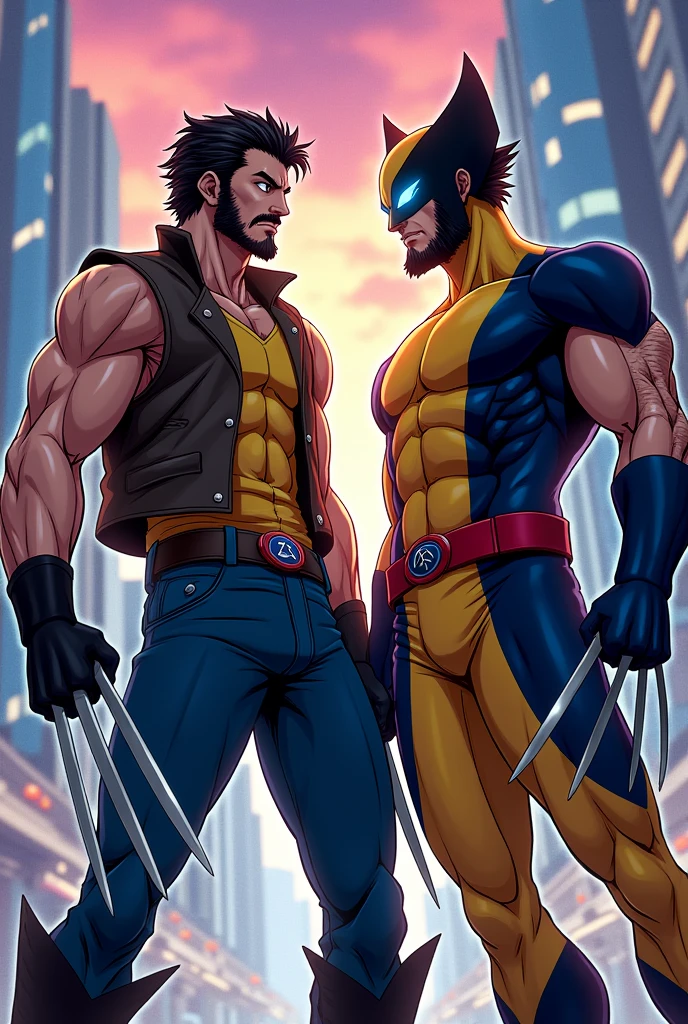 Masterpiece, Best Quality, Man with bookish hair, dark skinned dressed in the yellow wolverine costume, wounded and in the background a winter forest 