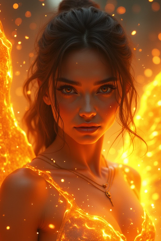 A pretty woman. But not just any one. Such a woman, a goddess, deusa dthe elements. She has a strong aura, characteristics aimed at your powers, the elements. She is a fearless woman, with a striking face and look, the same with its characteristics 
