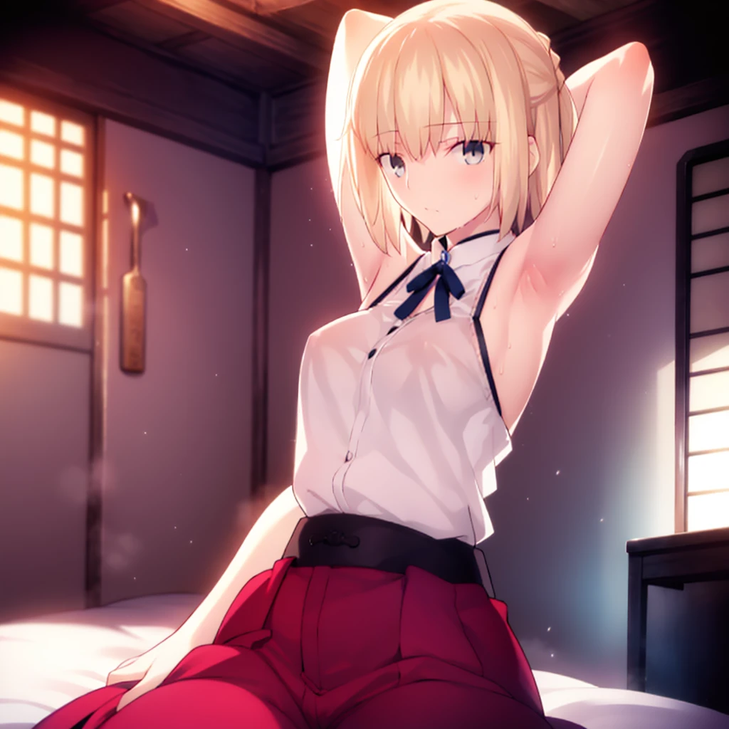 High resolution, 最high resolution,high resolution,{Things to know_f de stay night ufotable:1.15}, Rubio_ Best Quality, masterpiece, フルnude,Sweatだく,Blushing,smile,Armpitアップ,Sweat,Armpitを広げて見せている,bed,Moist,Blonde,whole body,pubic hairあり,Love juice,Armpit,side,sideの下,Armpitの下,sideアップ,Sweatをかいている,sideSweat,Upper Body, 1 person,sideズーム,Armpitズーム,Armpitを見せつける,sideを見せつける,両Arms behind head,nude,Raise your arms, Inner cavity reflection,whole body,Two arms,Alone,sexy,1 personだけ,Looking at me,膣からsemenが垂れている,front,pubic hair,Obscene lines,Ray tracing,Slender body,E Cup,Embarrassing,Armpit強調,side強調,ArmpitSweat,sideSweat,Wet Skin,Open your mouth,Noise Reduction,((Place your hands behind your head)),Emphasis on the crotch,Chest Enhancement,stage,Perfect lighting,体をfront,Look up,looking at the camera,真front,I don't want to go away.,体をfront,両Raise your arms,両Arms behind head,Embarrassing,Hands behind head,Hotel Rooms,bedの上,全naked,naked,膣からsemenが垂れている,bedに横たわる,,フルnude,オイルを塗ったテカテカのsideの下を見せる、オイルを塗った光沢のあるsideの下:1.30、Surreal、sideの下、オイルを塗った光沢のあるsideの下:1.30、光沢のあるsideの下、オイルを塗ったぬるぬのsideの下:1.30、ぬるぬるした光沢のあるsideの下:1.20、明るく詳細なsideの下、sideの下の細かいシワ:1.7、リアルなsideのシワ:1.7、sideの下を照らす光:1.4、side毛穴の細部まで), Armpit見せポーズ,side見せポーズ,Nipples,Nipplesが立っている,No clothes,素っnaked,Armpitアップ,sideアップ,NaughtyなArmpit,Naughtyなside,Sweat,Naughty,Arms behind head,Armpitを広げる,sideを広げる,Embarrassed look,Love juiceが垂れている,NaughtyなPussy,体をfrontへ,pubic hairが生えている,pubic hair,semen,semenまみれ,Naughtyな体,Naughtyな身体,NaughtyなPussy,Naughtyなgenital,genital,NaughtyなPussy,Naughtyなnaked,Naughtyなnaked体,Naughtyな肉体,Naughtyなボディー,恥ずかしそうにArmpitを見せている,恥ずかしそうにsideを見せている,lotion,lotionまみれ,Vaginal fluid,Vaginal fluidが垂れている,Love juice,Love juiceが垂れている,semenでベタベタ,Sticky with semen,Sperm,Spermまみれ,Spermでベタベタ,Pussy,Pussyを見せつける,Pussy,Pussyを見せつける,Embarrassed look,Groinにタトゥー,Groin,View your viewers,genital,女genital,湿ったArmpit,湿ったside,smile,4K,（8k）,Noise Reduction,Place your hands behind your head,Emphasis on the crotch,((Place your hands behind your head)),(Shiny, oily skin), Raise the hand, (Raise your arms above your head:1.5), Put your arms behind your head, sideの下, (sideの下 into viewer's face:1.5), (View your viewers:1.5), Raise the hand,蒸れたArmpit,蒸れたside, sideの下を露出させる,Armpitの下を露出させる,両手を頭に当ててbedに座わる,蒸れたArmpit,蒸れたside,Armpitアップ,sideアップ