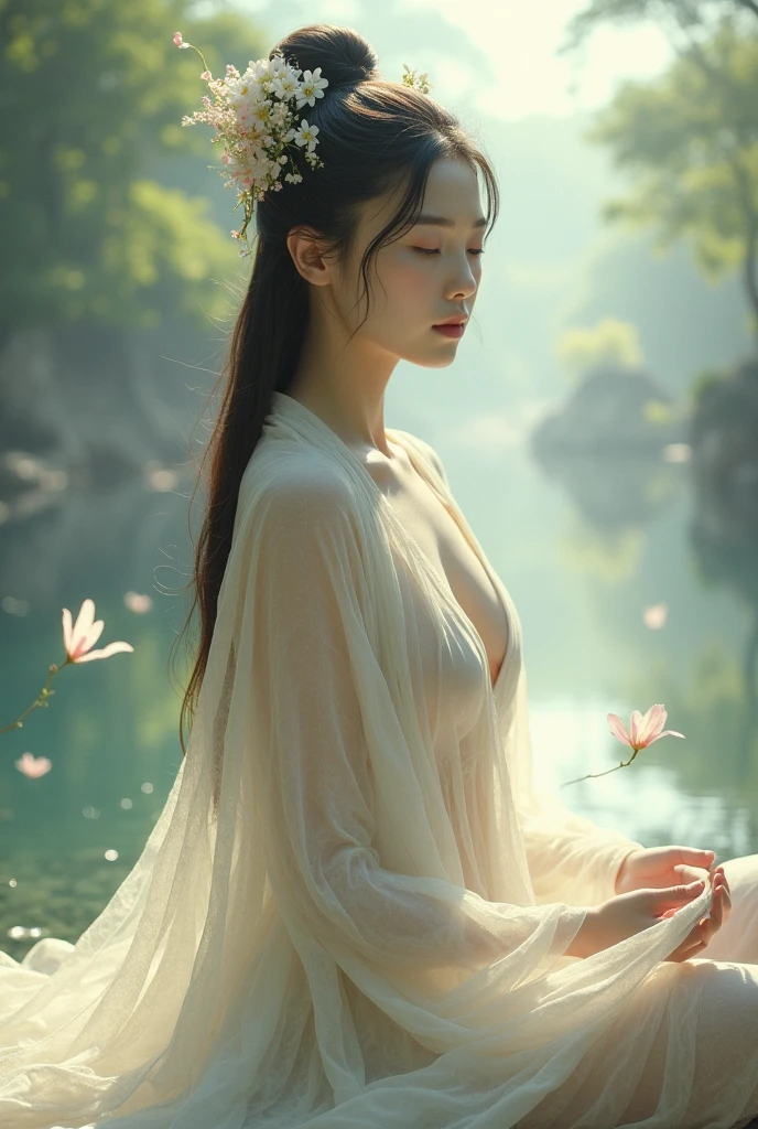 British girl 15 years old - wearing royal costume, Fantasy,in 8K ,真实感, Photo , hight resolution, real looking skin, No cosmetics, to the girl : elf-ears , Sophisticated appearance,  plump body, pale skin with fair skin, girl dressed as a druid ,elf,In clothes, fentezi, mystical forest,Breasts are protruding、fullnude、nakedness、Pubic hair is also showing、Thin leg、Walking