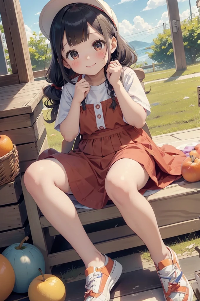 watermelon、mandarin orange、banana、strawberry、pineapple、melon、Grapeuscat、strawberryのブラとmandarin orangeの下着の女の子がフルーツたくさんのお風呂に浸かる、barefoot、