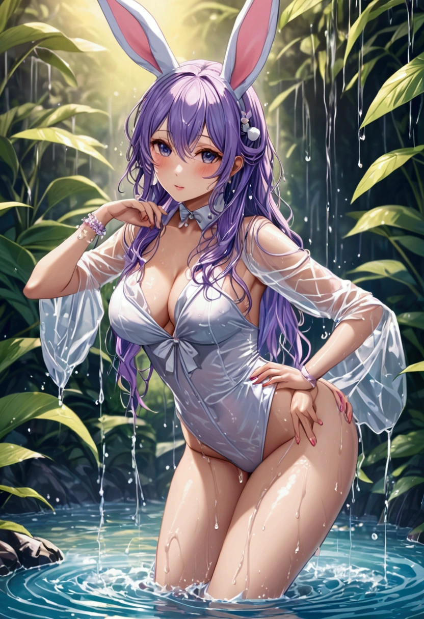 1 person、Mature、Ample breasts、Long Hair、Purple Hair、ponytail、Braid、Emerald green eyes、Long Hair、naked、Embarrassing、Nipples、Areola、Blushing、Sweat、night、night空、Bathing、Mountain stream、Perch on a rock、Embarrassing、Water droplets flutter、in the forest、Illuminated by the moonlight、gem、choker、Earrings、whole body、むき出しのNipples、Nothing to wear、Look to the side、Show off your breasts、Nipples、Areola、High resolution、Highest quality